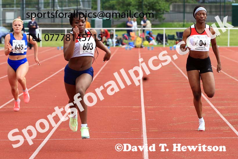 Women and Girls 100 metres, 2022 North Eastern Track and Field Champs., Middlesbrough. David T. Hewitson/Sports for All Pics
